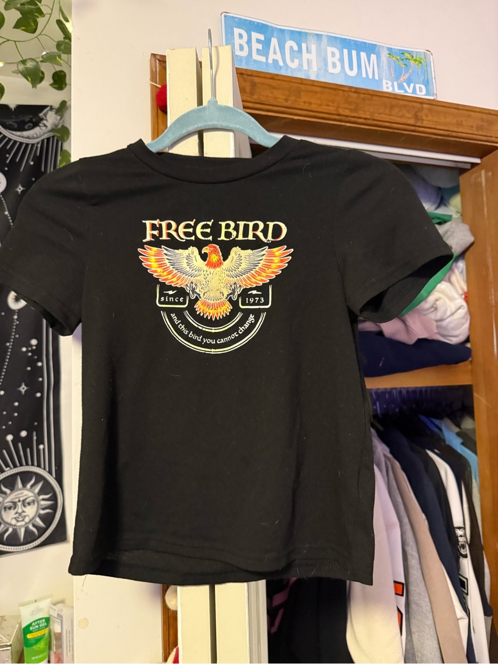 Free Bird Black Graphic Tee with Colorful Eagle